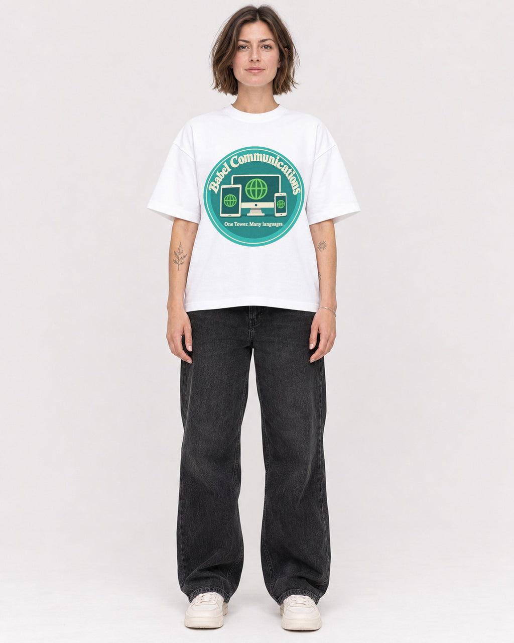 Mockup Boxy Heavyweight Tee White female full-body 18