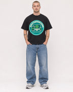 Mockup Boxy Heavyweight Tee Black male full-body 18