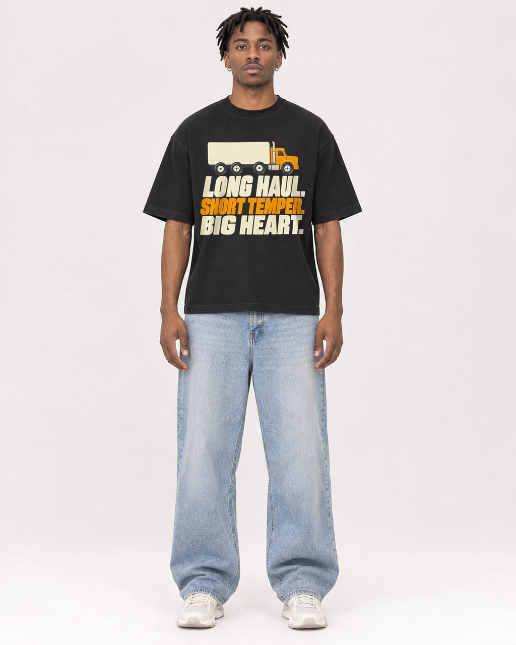 Mockup Boxy Heavyweight Tee Black male full-body 05