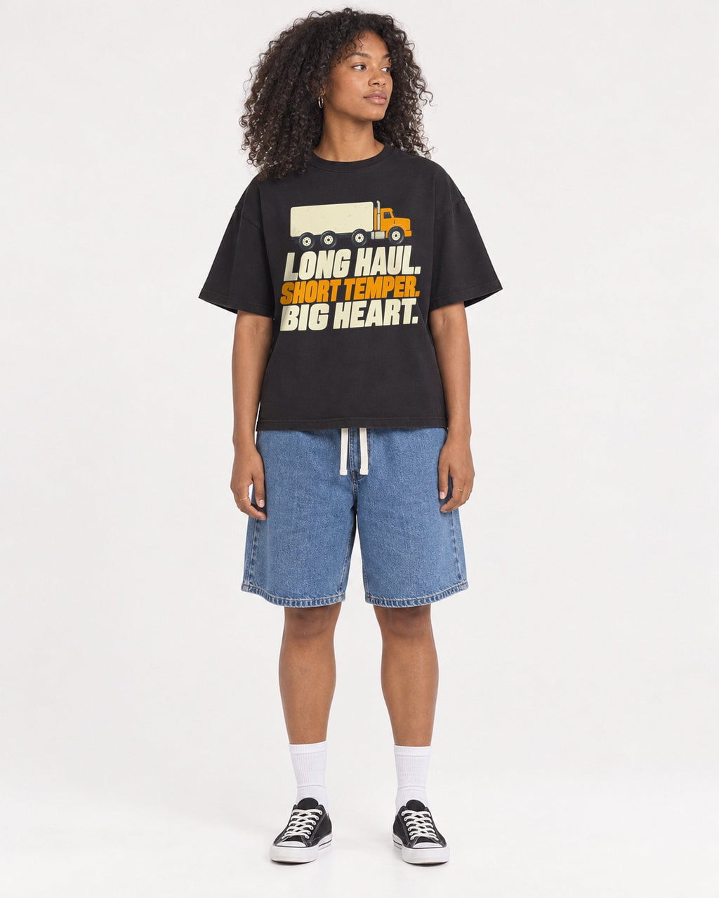 Mockup Boxy Heavyweight Tee Black female full-body 05