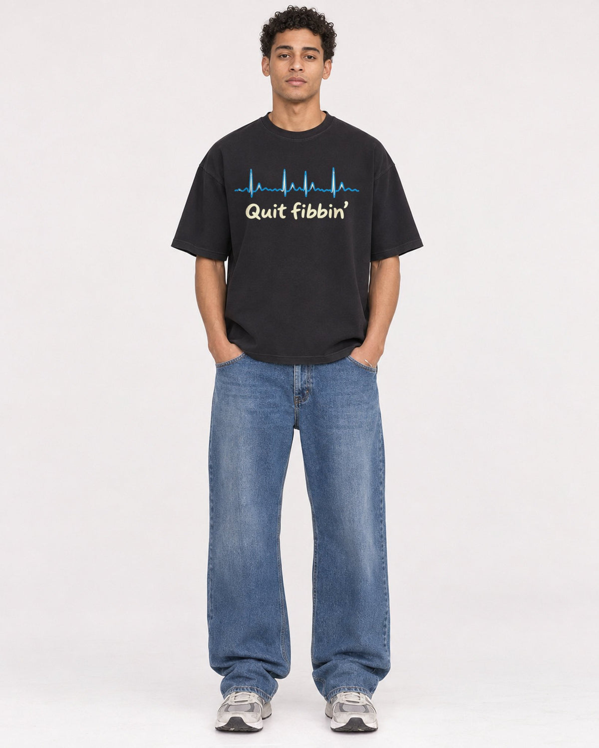 Mockup Boxy Heavyweight Tee Black male full-body 10