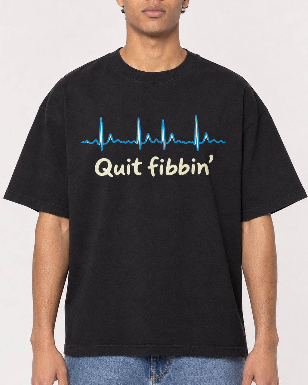 Mockup Boxy Heavyweight Tee Black male close-up 10