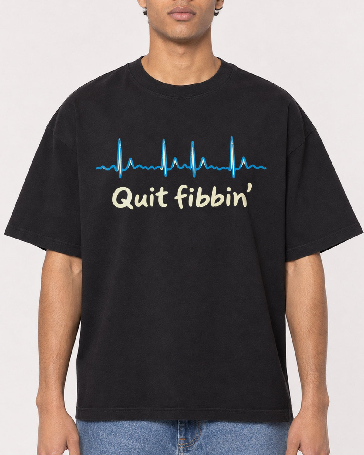 Mockup Boxy Heavyweight Tee Black male close-up 10