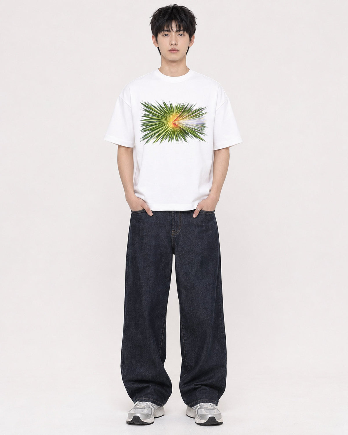 Mockup Boxy Heavyweight Tee White male full-body 01