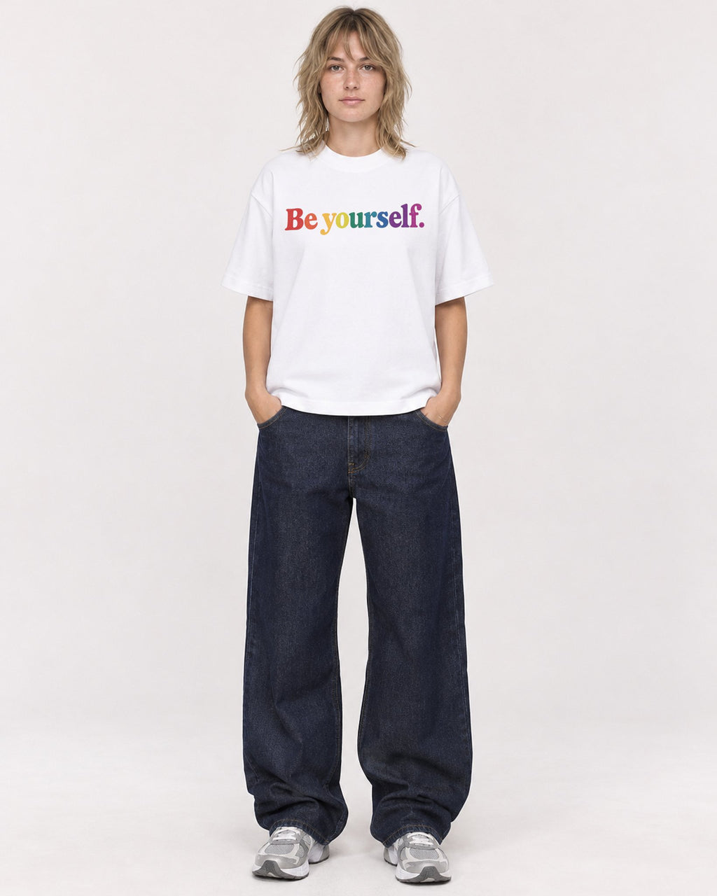 Mockup Boxy Heavyweight Tee White female full-body 19