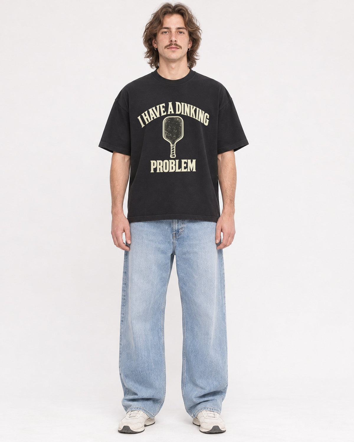 Mockup Boxy Heavyweight Tee Black male full-body 49