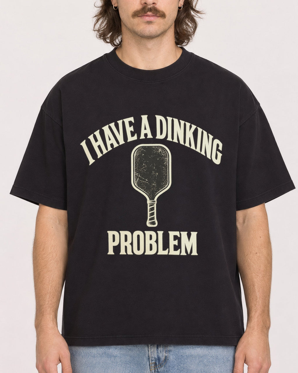 Mockup Boxy Heavyweight Tee Black male close-up 49
