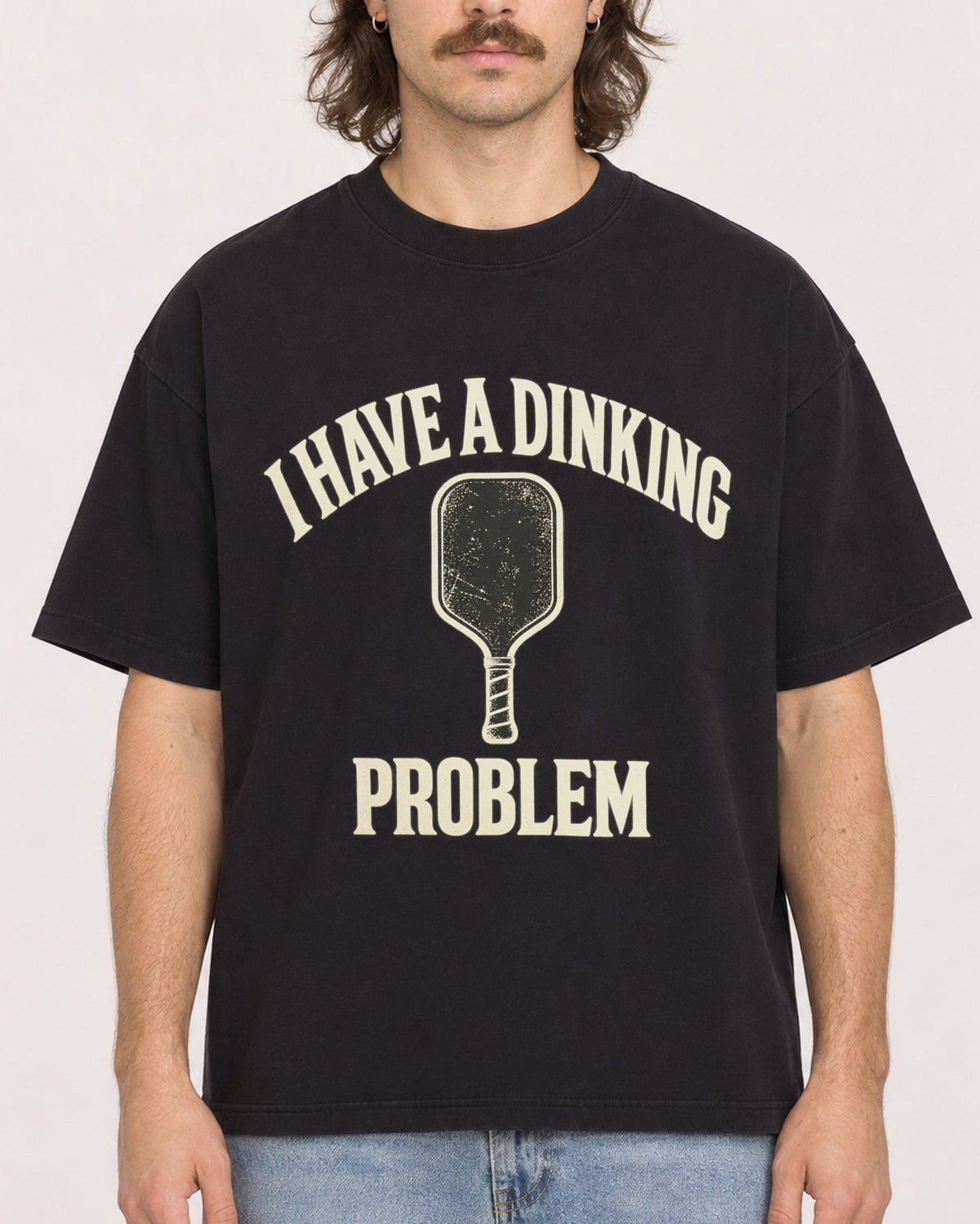 Mockup Boxy Heavyweight Tee Black male close-up 49