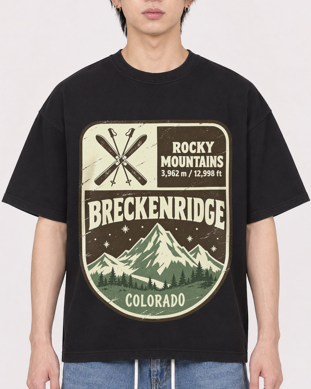 Mockup Boxy Heavyweight Tee Black male close-up 11