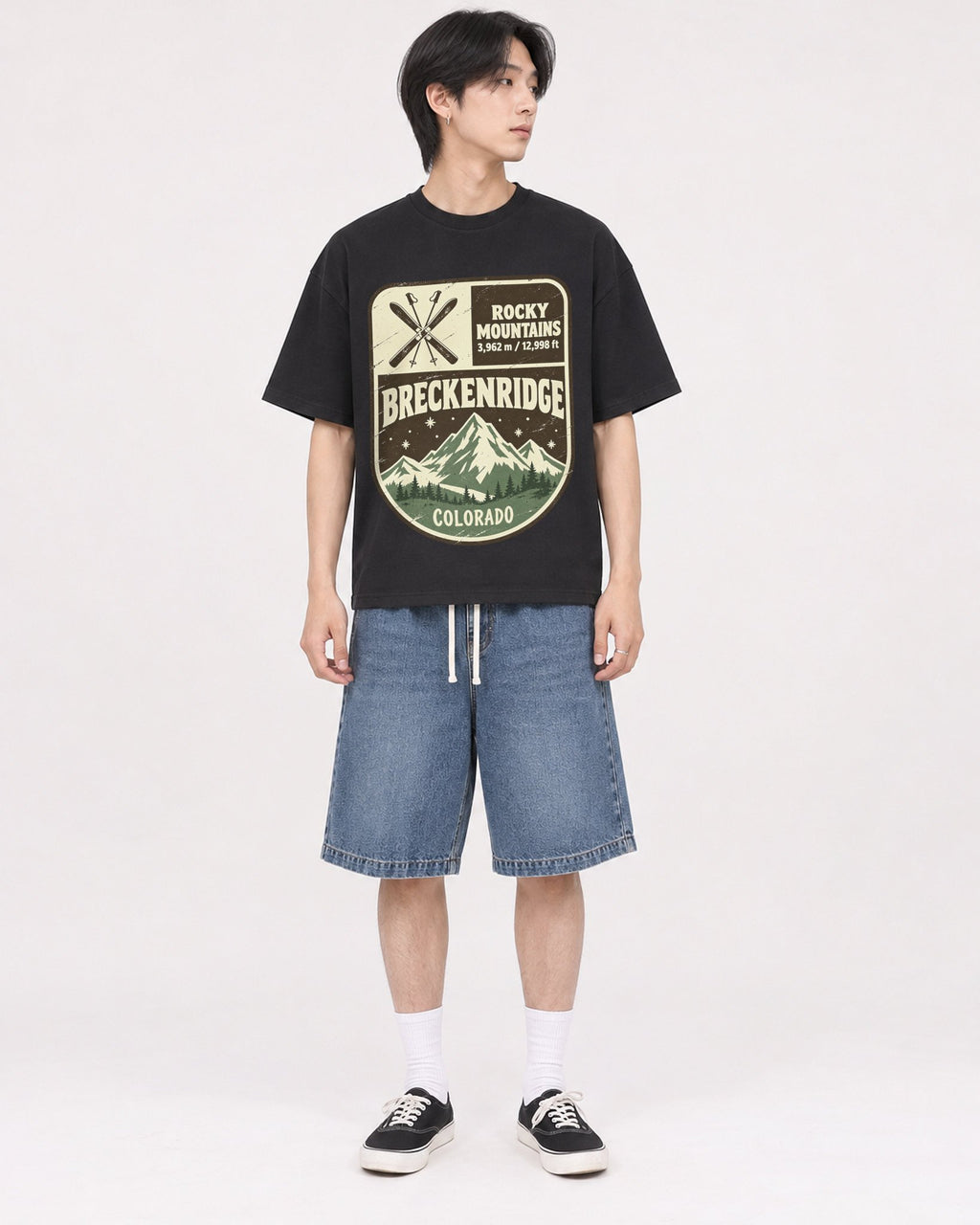 Mockup Boxy Heavyweight Tee Black male full-body 11