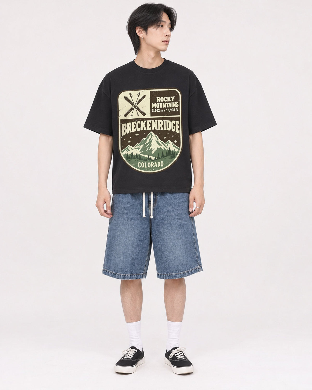 Mockup Boxy Heavyweight Tee Black male full-body 11