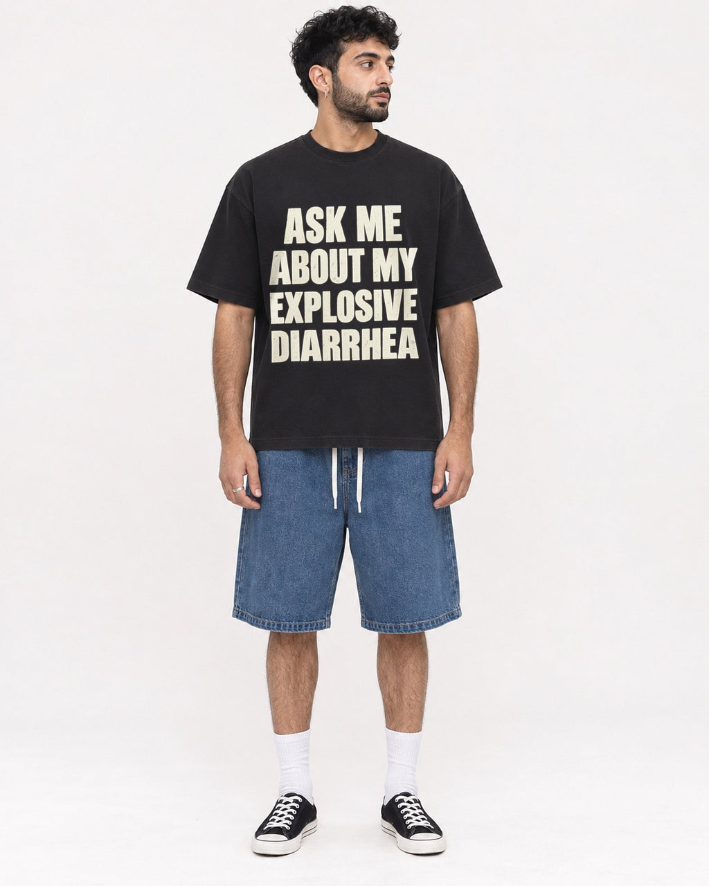Mockup Boxy Heavyweight Tee Black male full-body 07