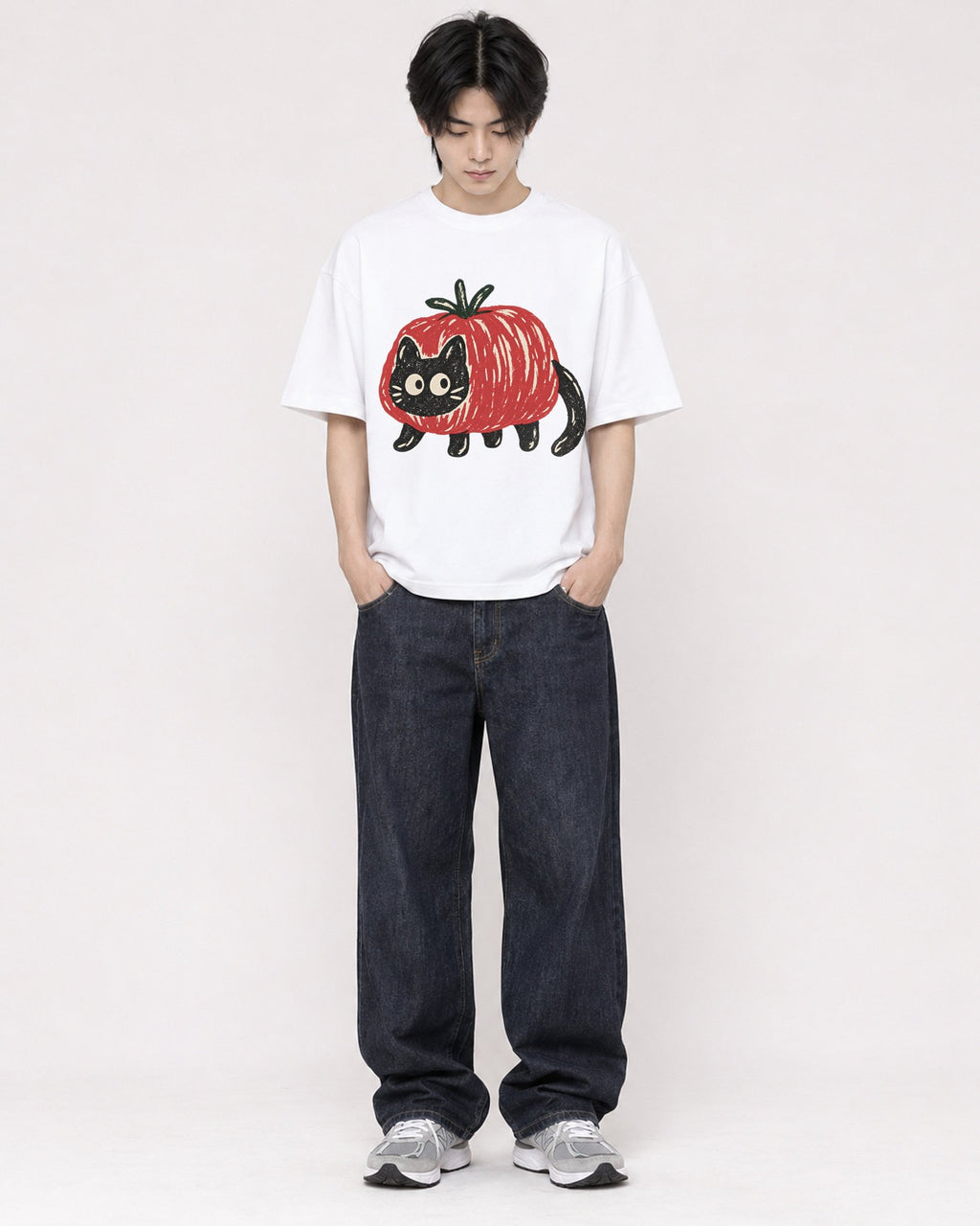 Mockup Boxy Heavyweight Tee White male full-body 11