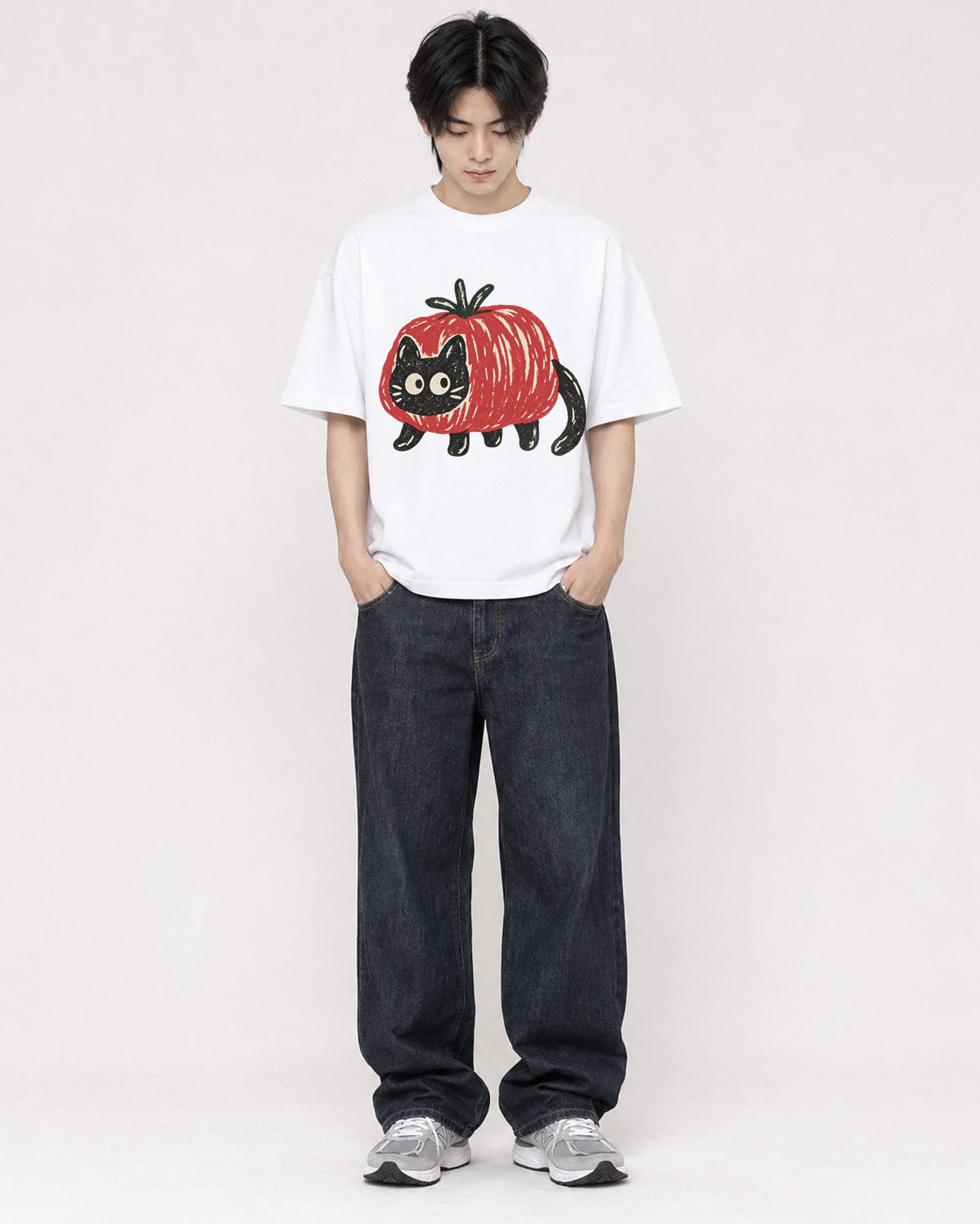 Mockup Boxy Heavyweight Tee White male full-body 11