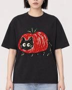 Mockup Boxy Heavyweight Tee Black female close-up 11