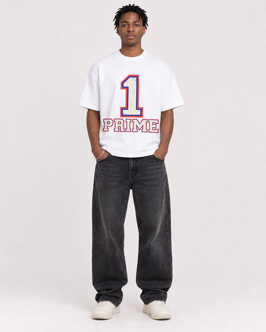 Mockup Boxy Heavyweight Tee White male full-body 05