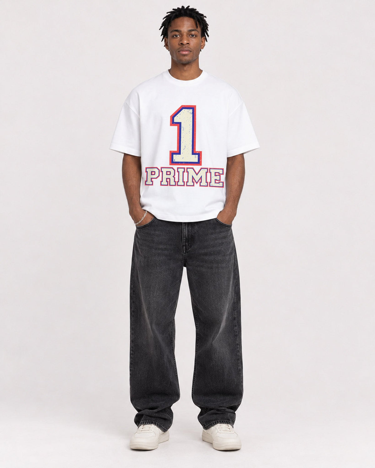 Mockup Boxy Heavyweight Tee White male full-body 05