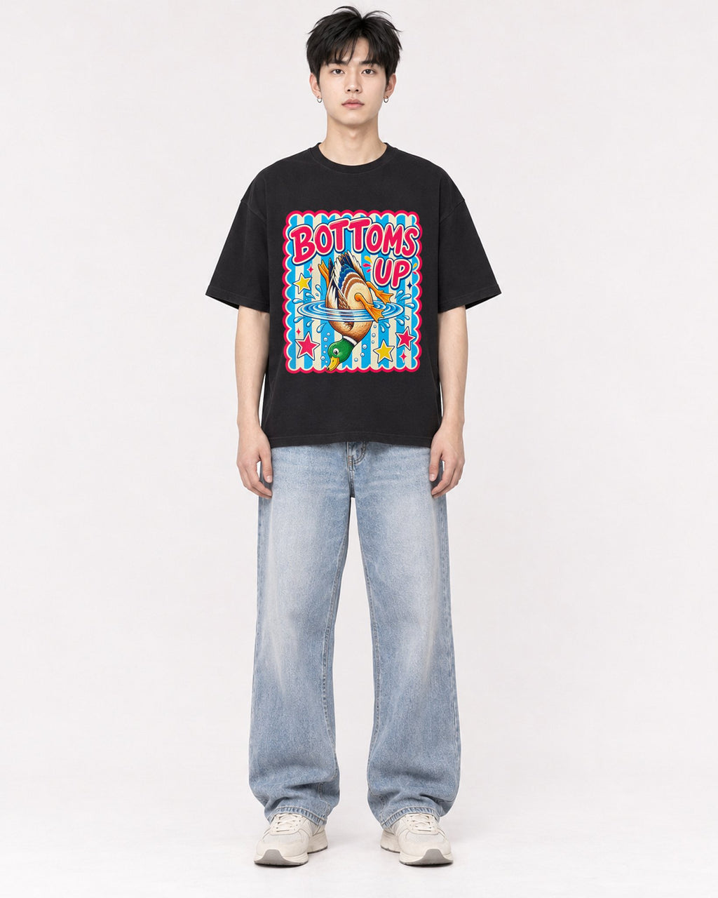 Mockup Boxy Heavyweight Tee Black male full-body 01