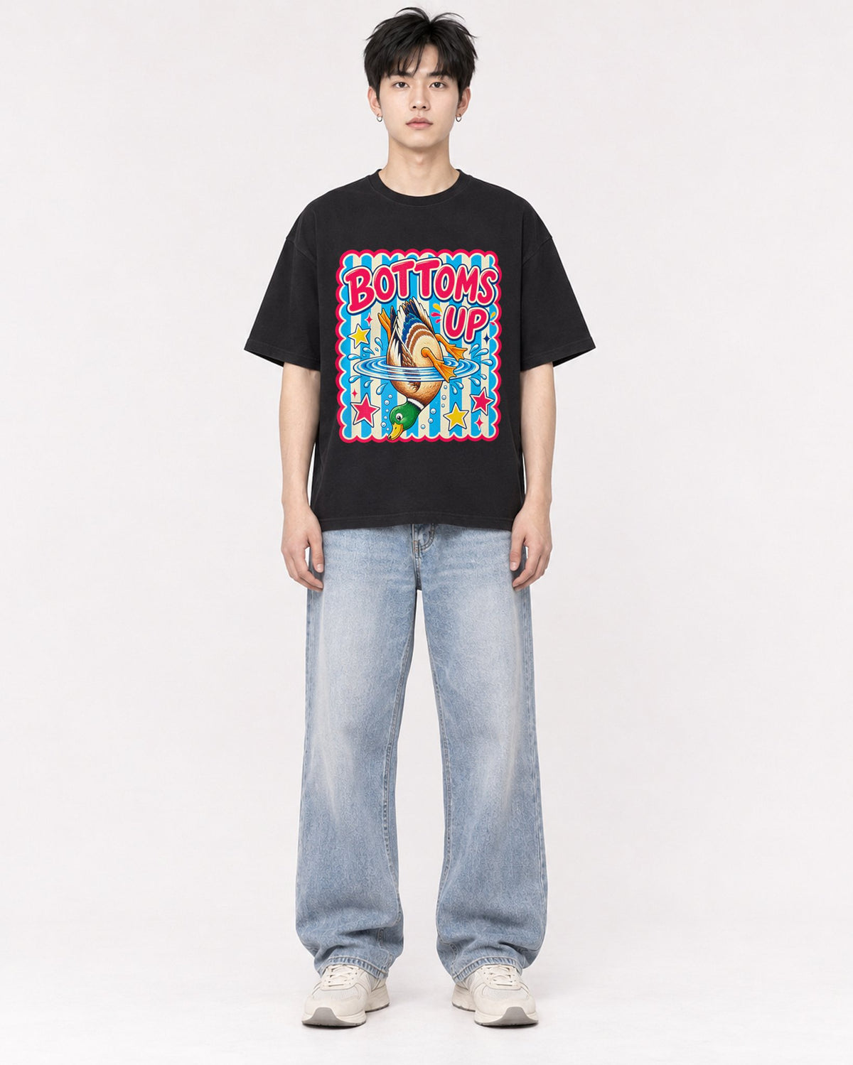 Mockup Boxy Heavyweight Tee Black male full-body 01