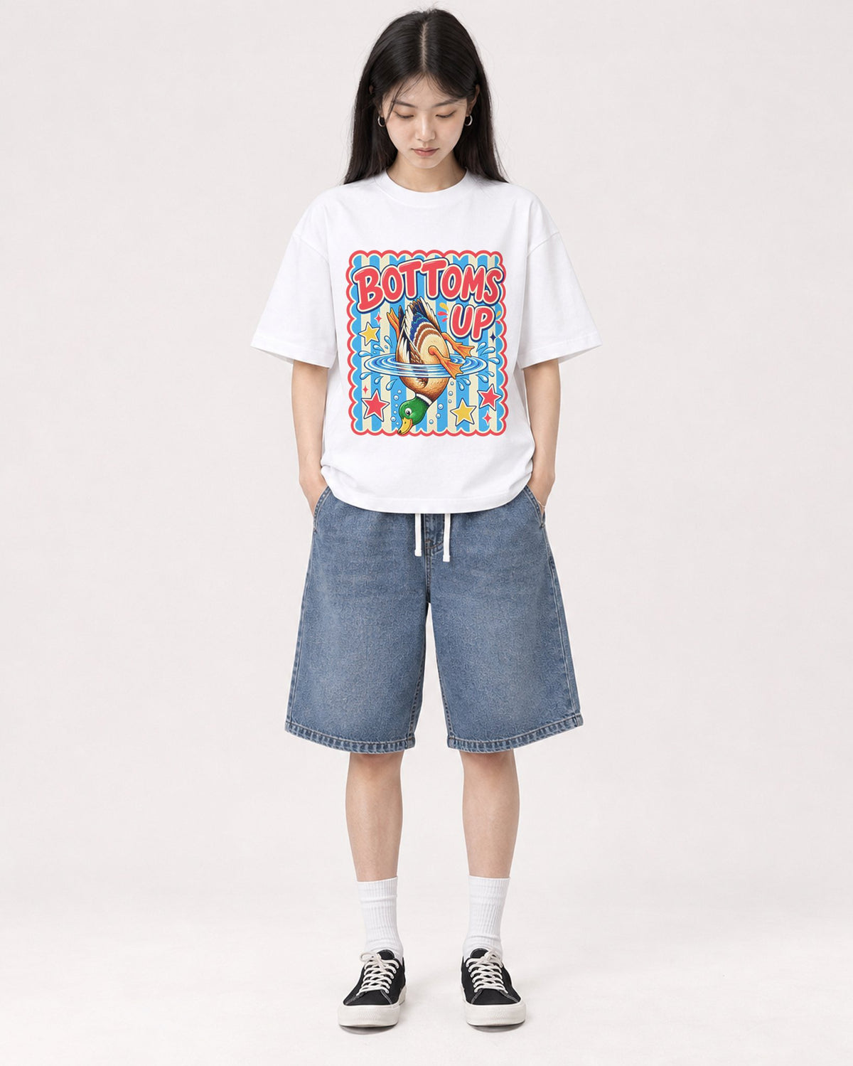 Mockup Boxy Heavyweight Tee White female full-body 01