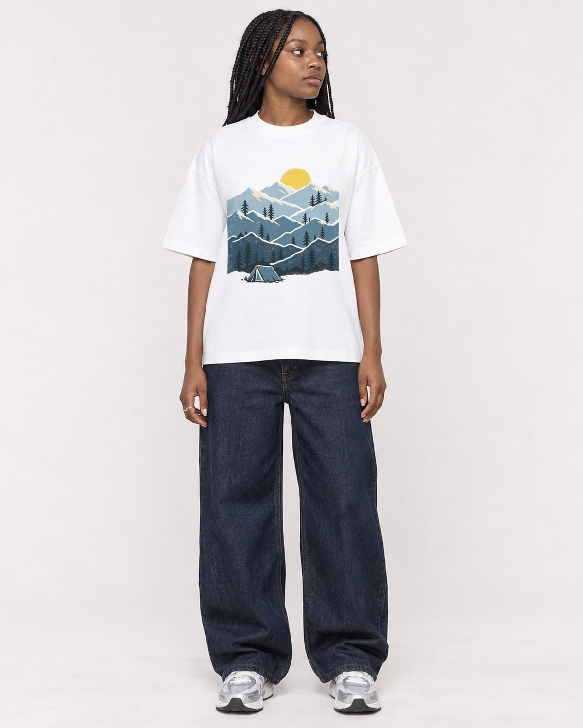 Mockup Boxy Heavyweight Tee White female full-body 04