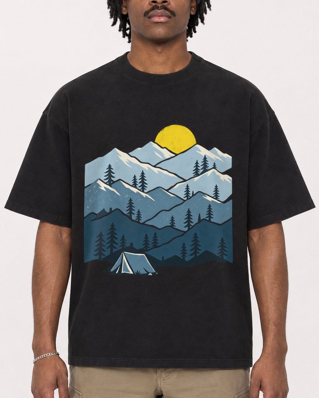 Mockup Boxy Heavyweight Tee Black male close-up 04