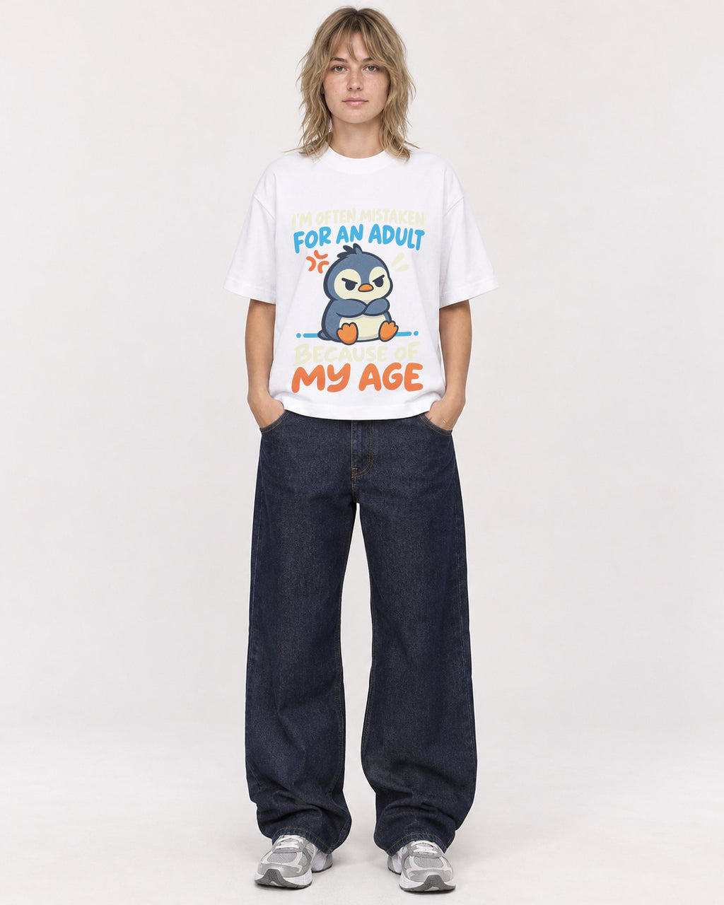 Mockup Boxy Heavyweight Tee White female full-body 19