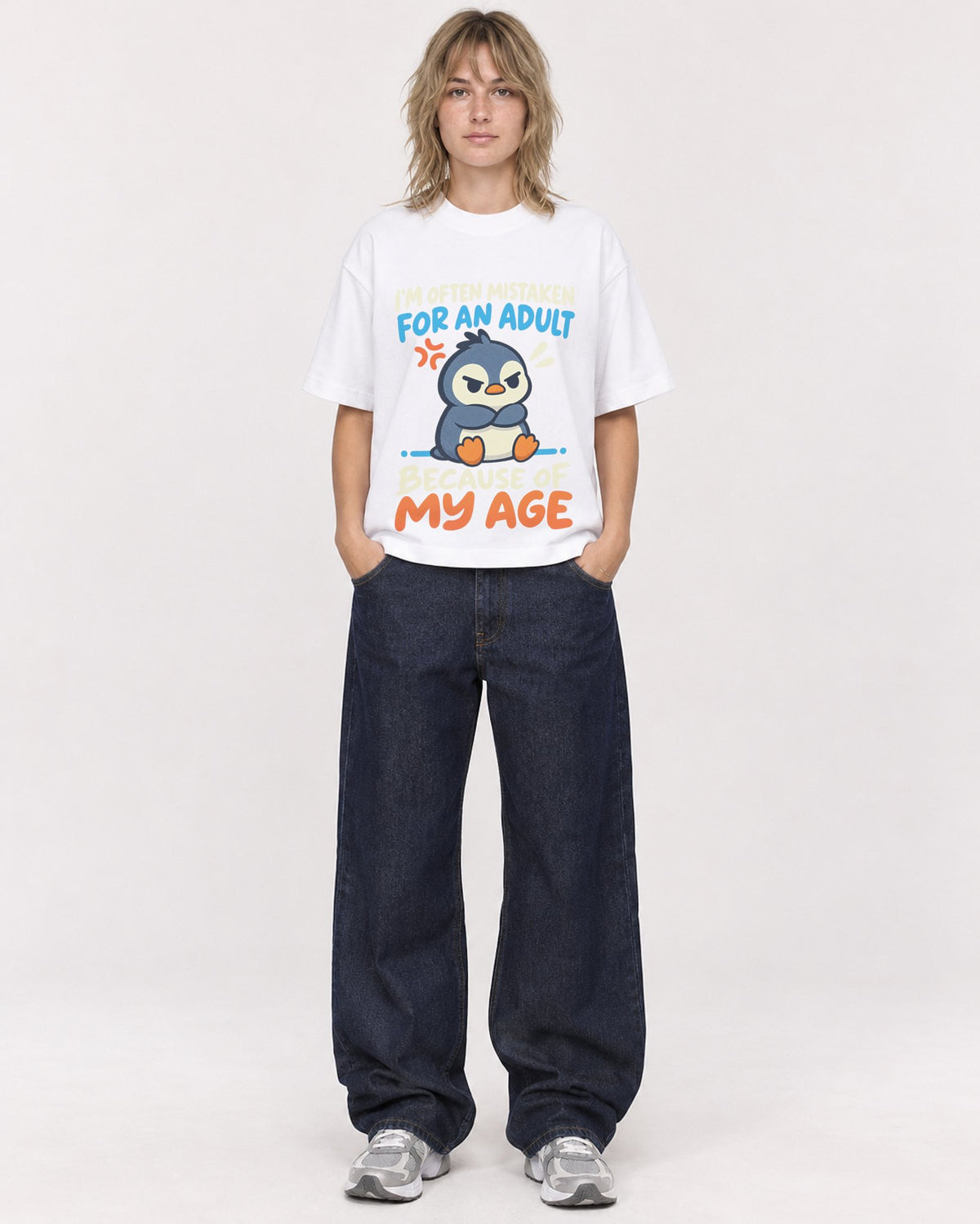 Mockup Boxy Heavyweight Tee White female full-body 19