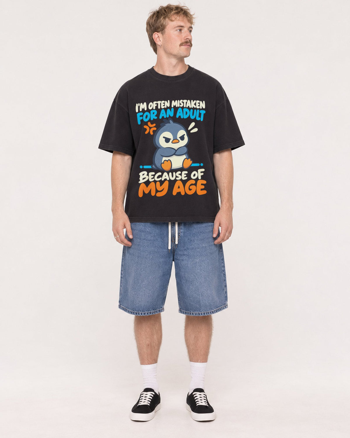 Mockup Boxy Heavyweight Tee Black male full-body 19