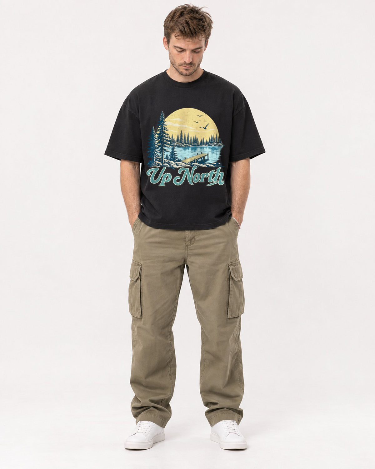 Mockup Boxy Heavyweight Tee Black male full-body 08