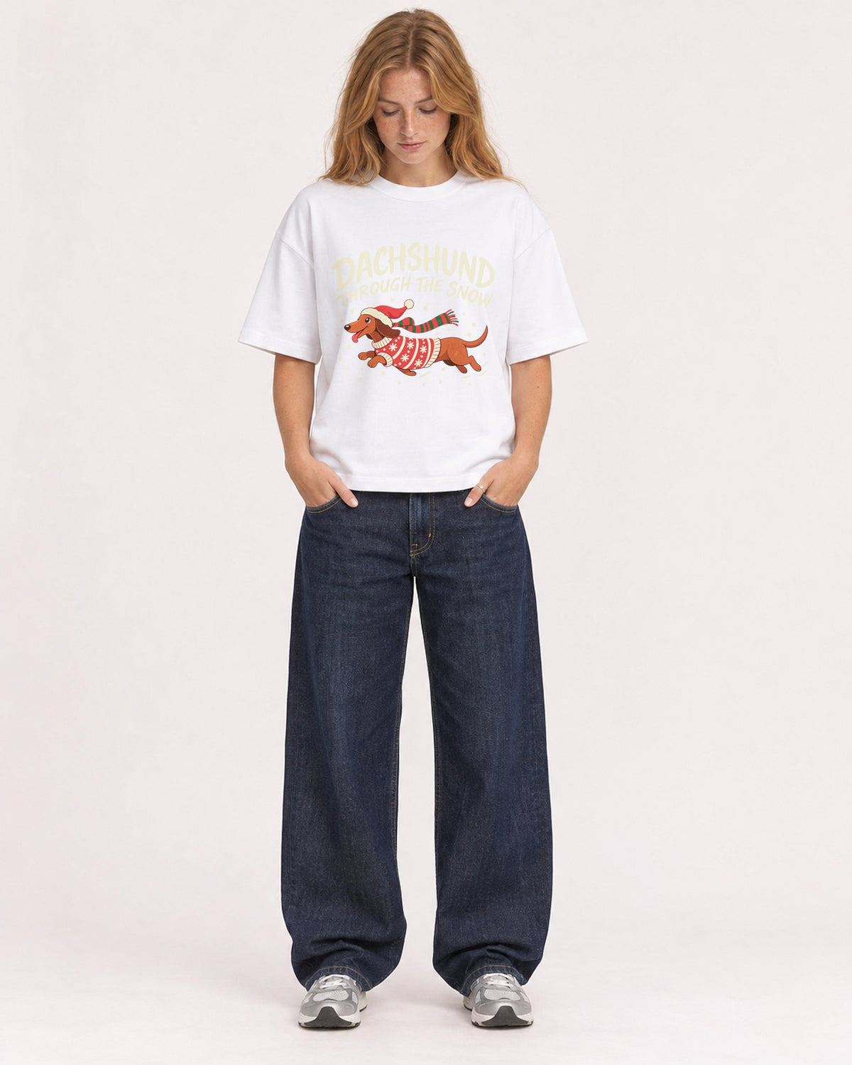 Mockup Boxy Heavyweight Tee White female full-body 49