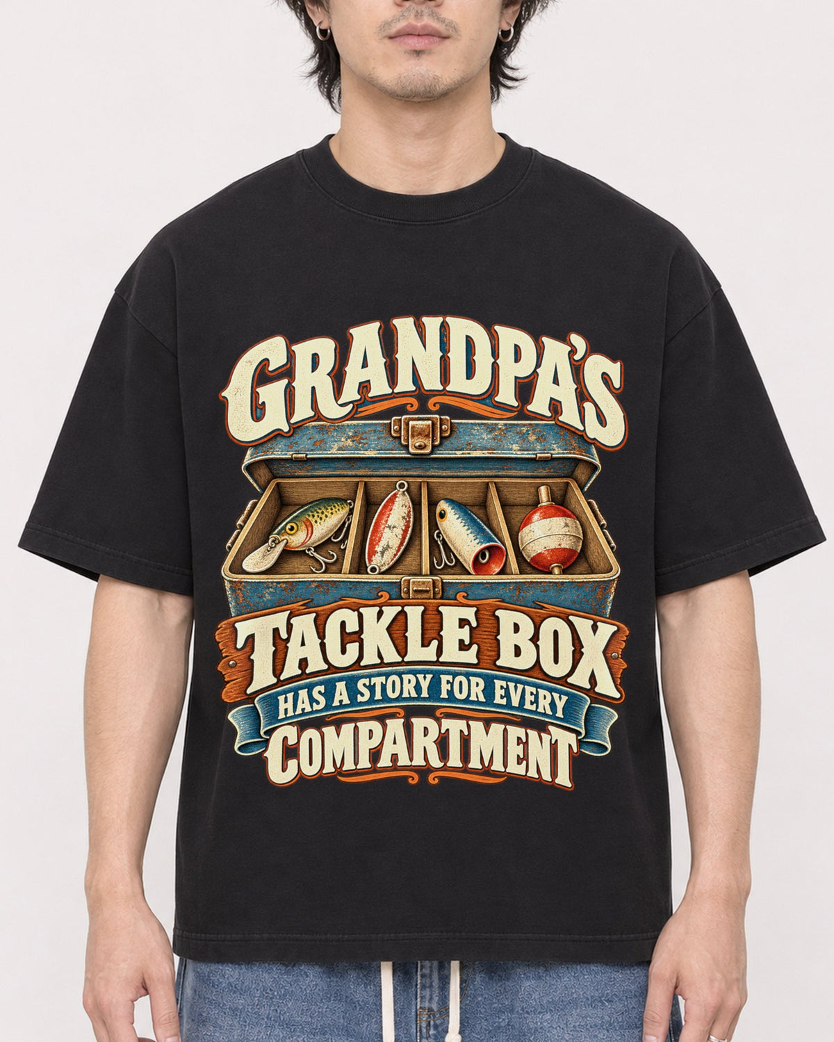 Mockup Boxy Heavyweight Tee Black male close-up 03