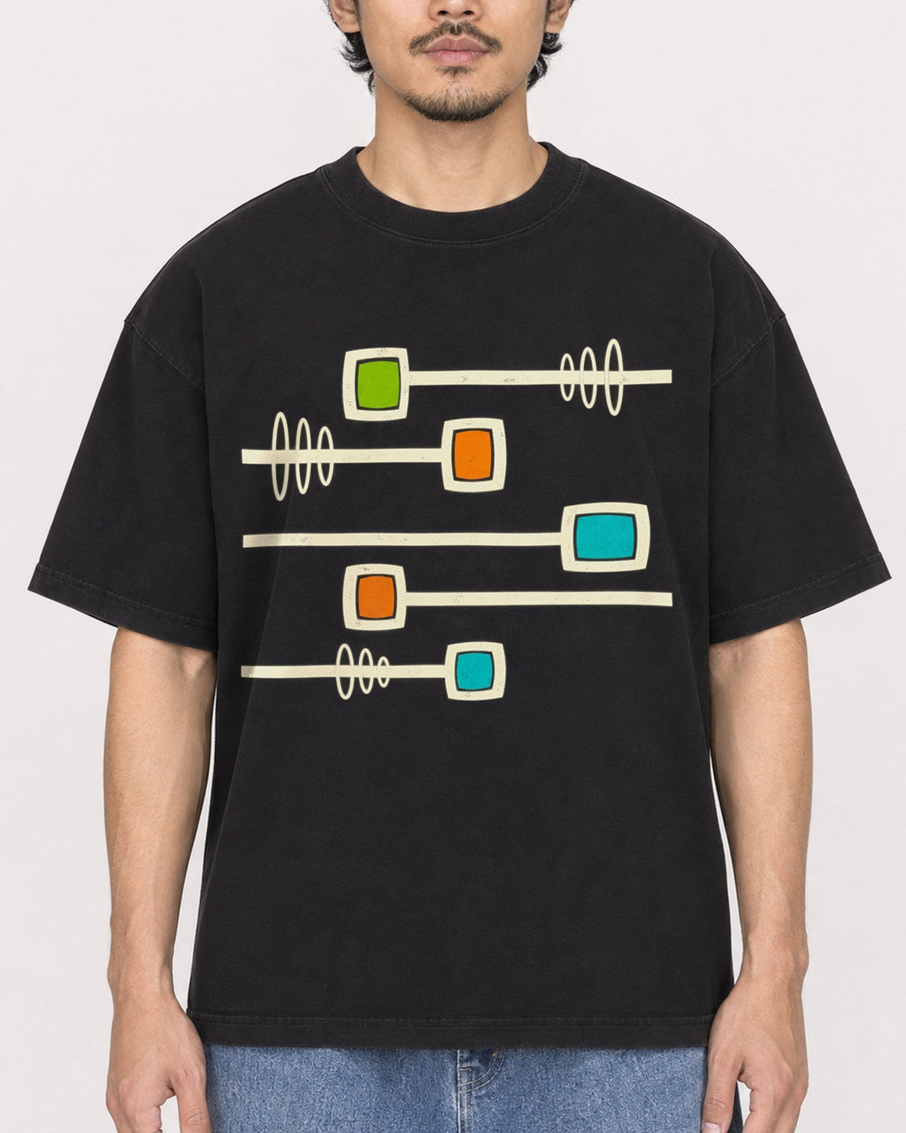 Mockup Boxy Heavyweight Tee Black male close-up 02