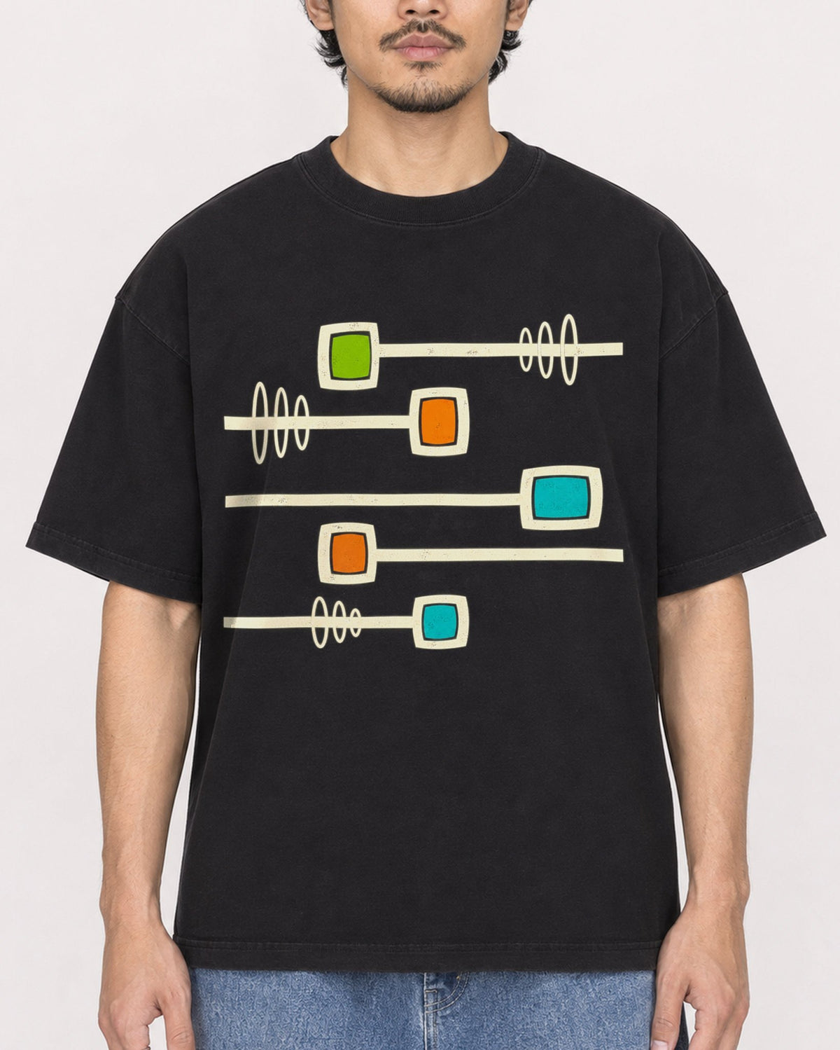 Mockup Boxy Heavyweight Tee Black male close-up 02