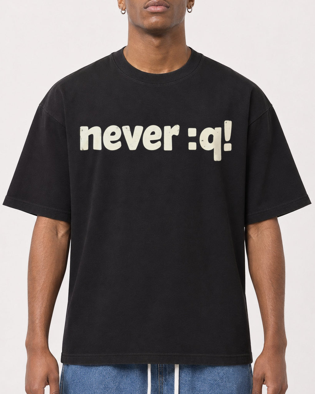 Mockup Boxy Heavyweight Tee Black male close-up 15