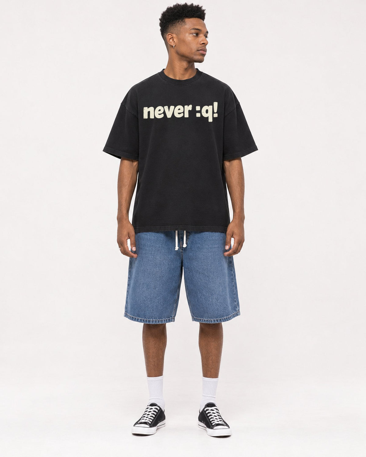 Mockup Boxy Heavyweight Tee Black male full-body 15