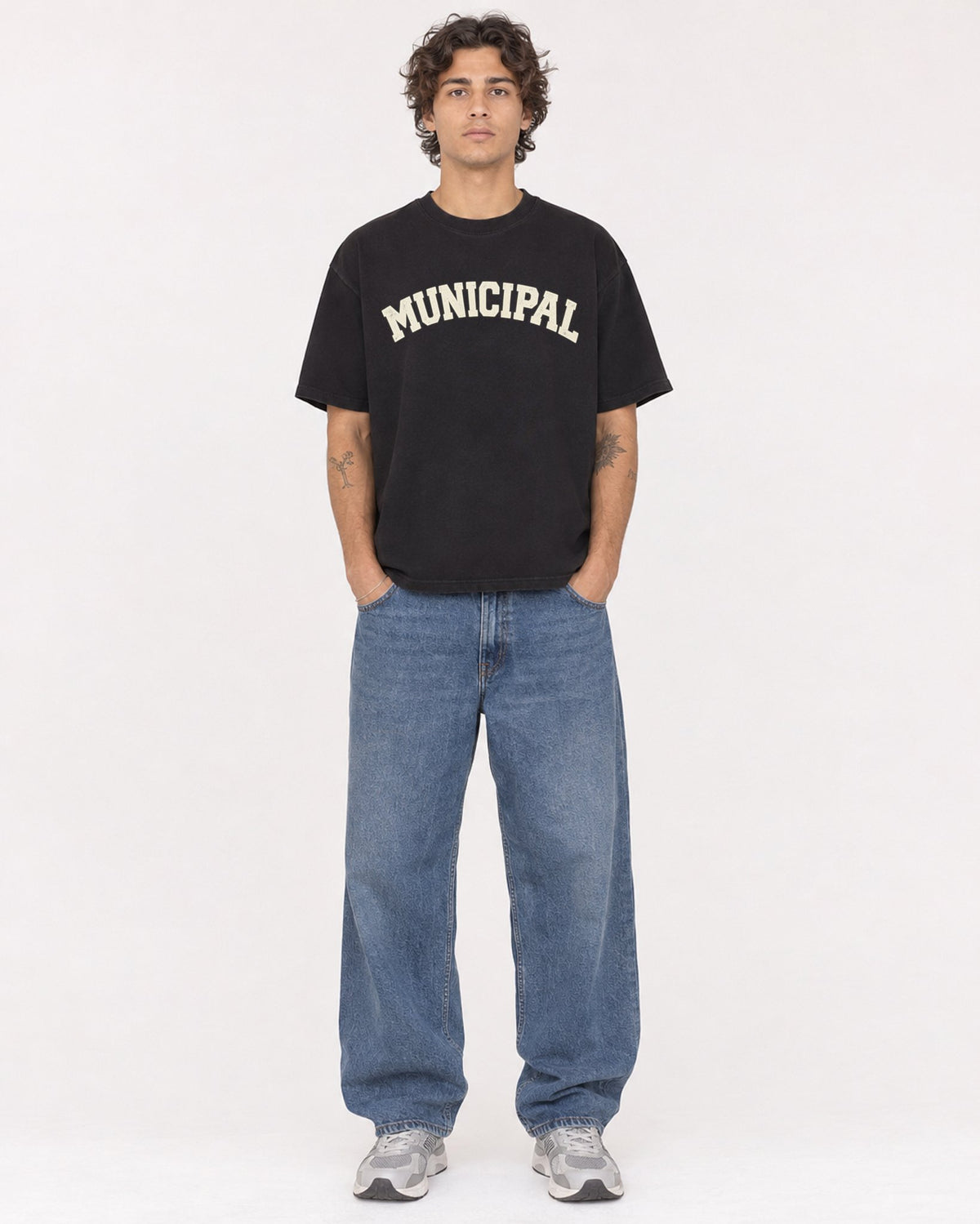 Mockup Boxy Heavyweight Tee Black male full-body 30