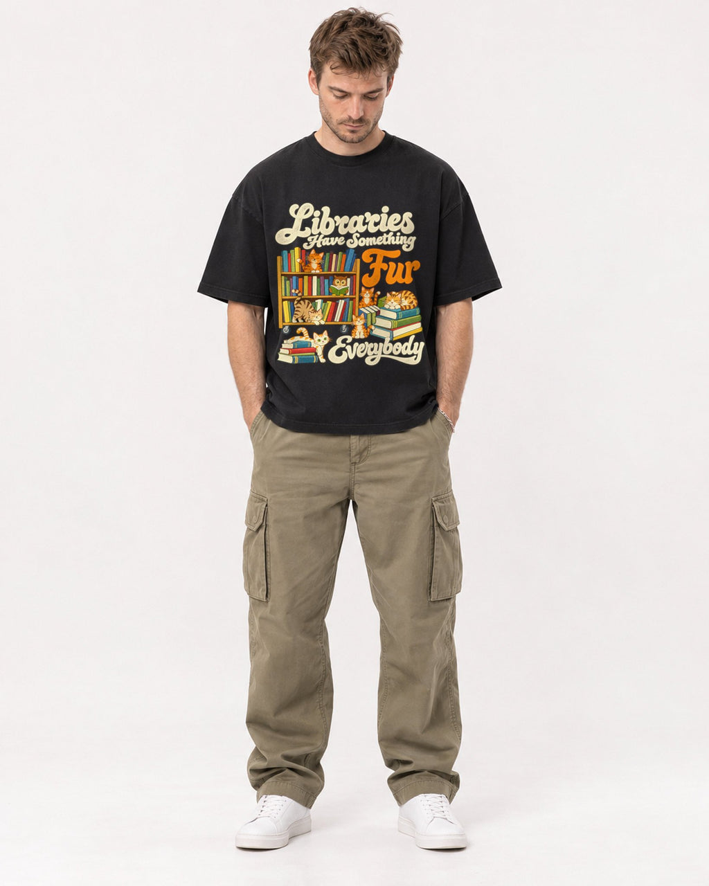 Mockup Boxy Heavyweight Tee Black male full-body 08