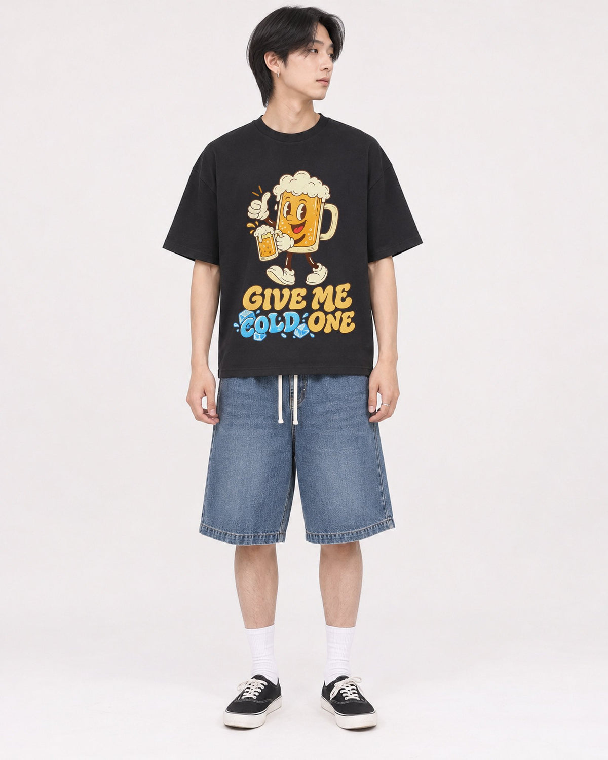 Mockup Boxy Heavyweight Tee Black male full-body 11