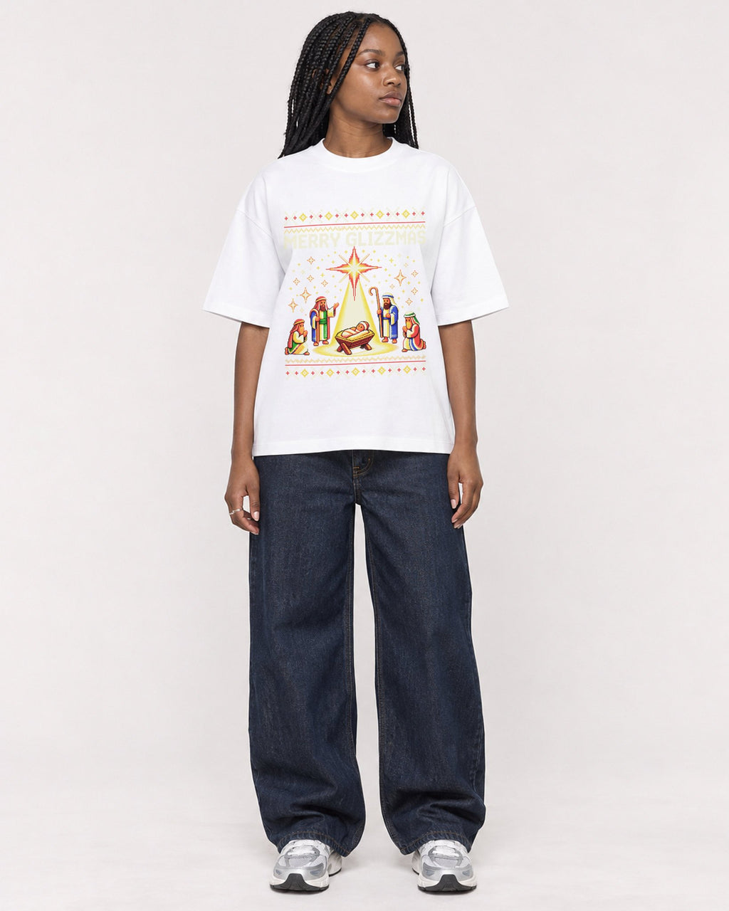 Mockup Boxy Heavyweight Tee White female full-body 04
