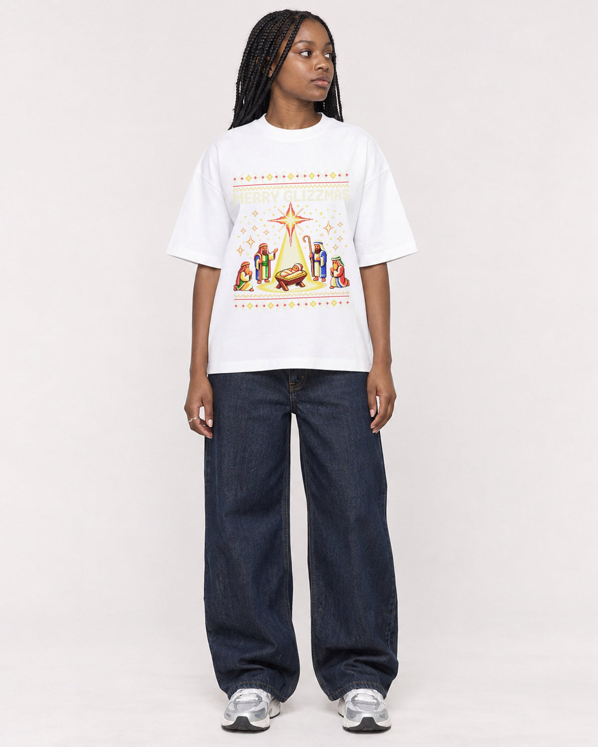 Mockup Boxy Heavyweight Tee White female full-body 04