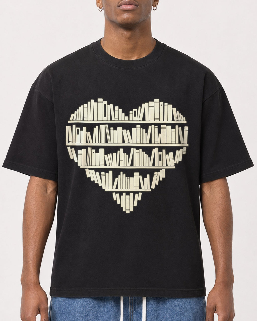 Mockup Boxy Heavyweight Tee Black male close-up 15