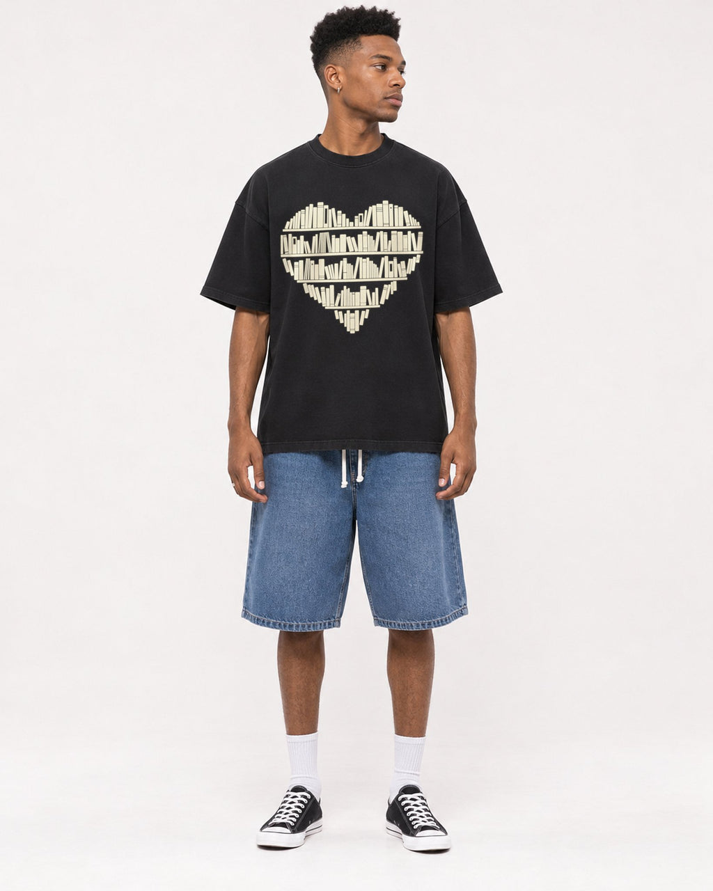 Mockup Boxy Heavyweight Tee Black male full-body 15