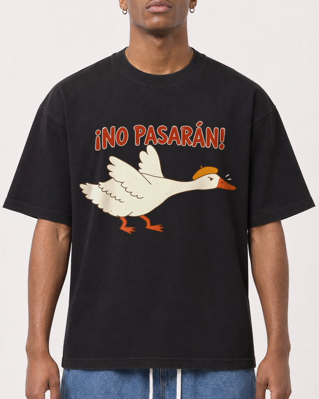 Mockup Boxy Heavyweight Tee Black male close-up 15