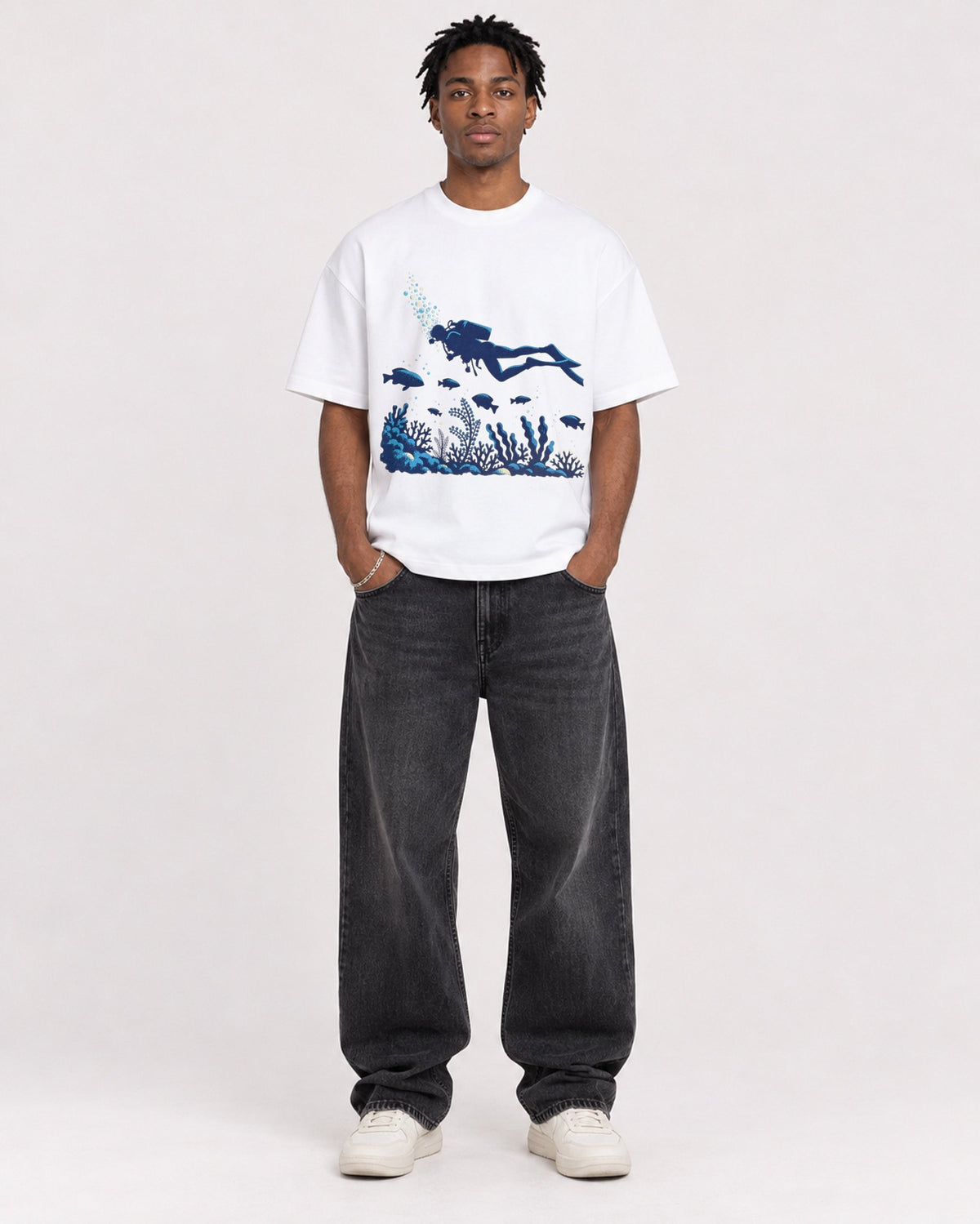 Mockup Boxy Heavyweight Tee White male full-body 05