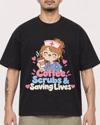 Mockup Boxy Heavyweight Tee Black male close-up 12