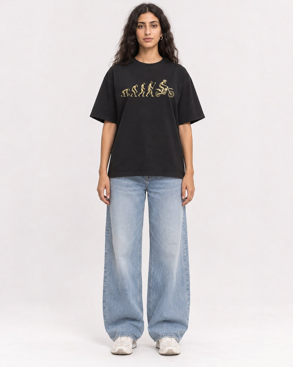 Mockup Boxy Heavyweight Tee Black female full-body 07