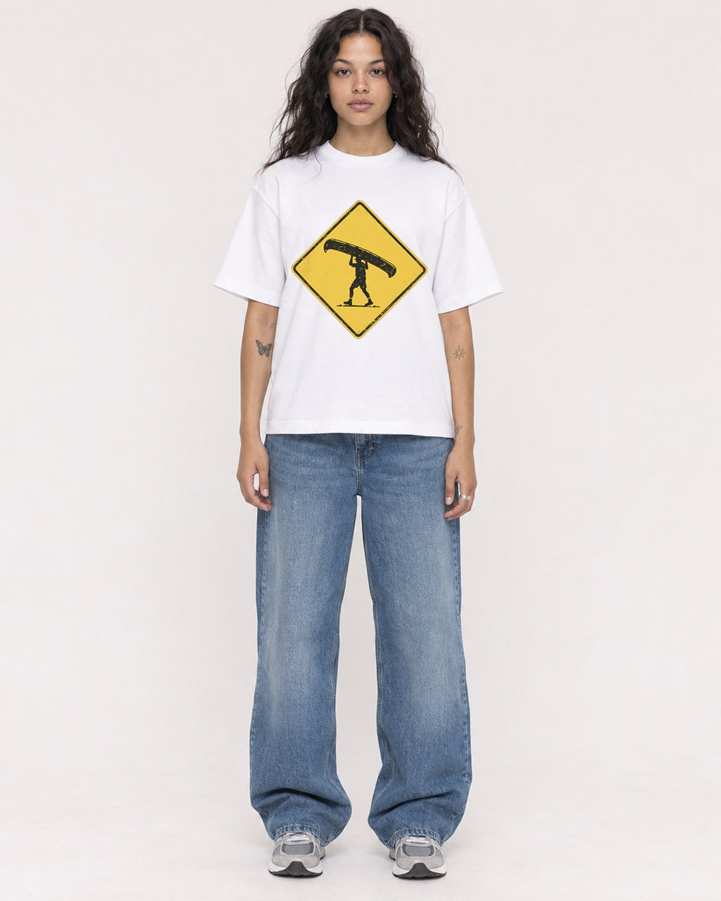 Mockup Boxy Heavyweight Tee White female full-body 30