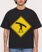 Mockup Boxy Heavyweight Tee Black male close-up 30