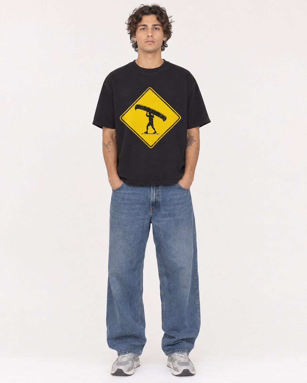 Mockup Boxy Heavyweight Tee Black male full-body 30